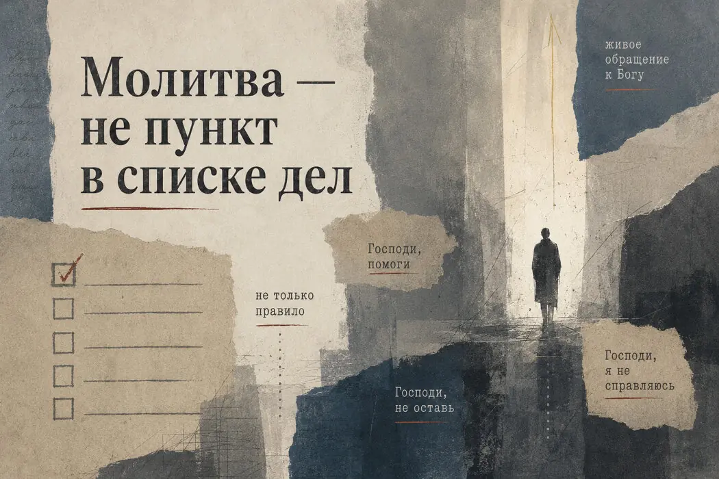 Список дел и силуэт человека рядом с надписью «Молитва — не пункт в списке дел»